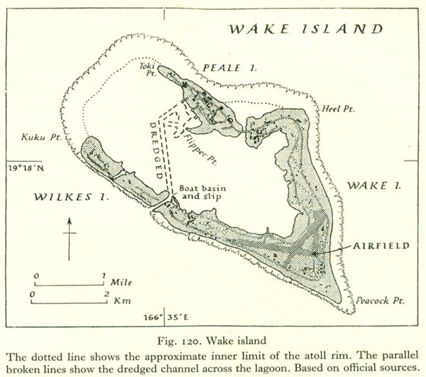 Large detailed old map of Wake Atoll 1943 – 1945.