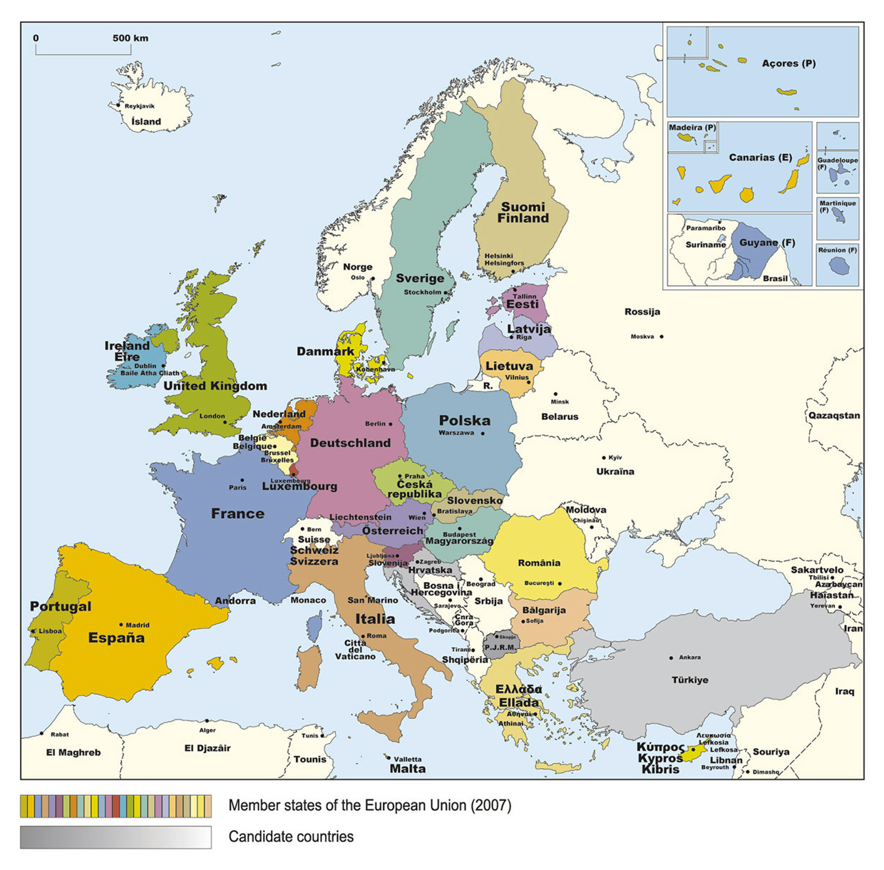 Detailed Member States map of the European Union (EU) – 2007 | Vidiani