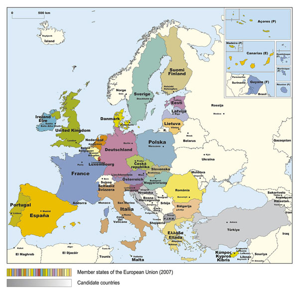 Detailed Member States map of the European Union (EU) - 2007.