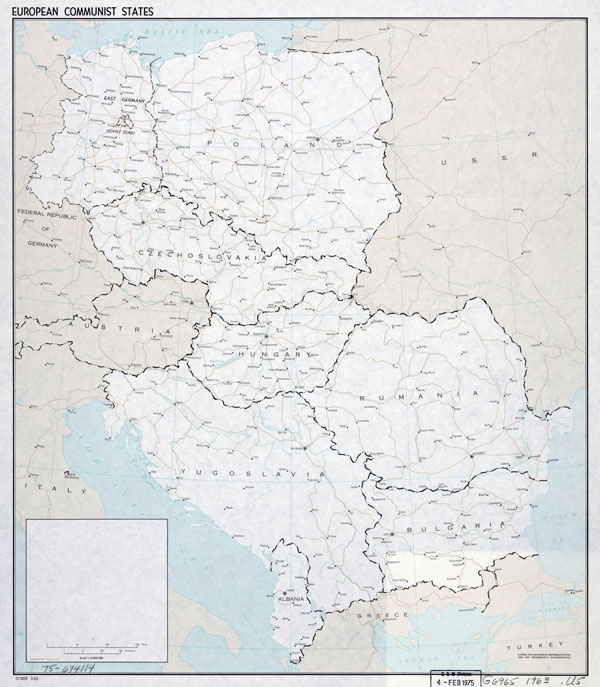 Detailed old map of European Communist States - 1963.