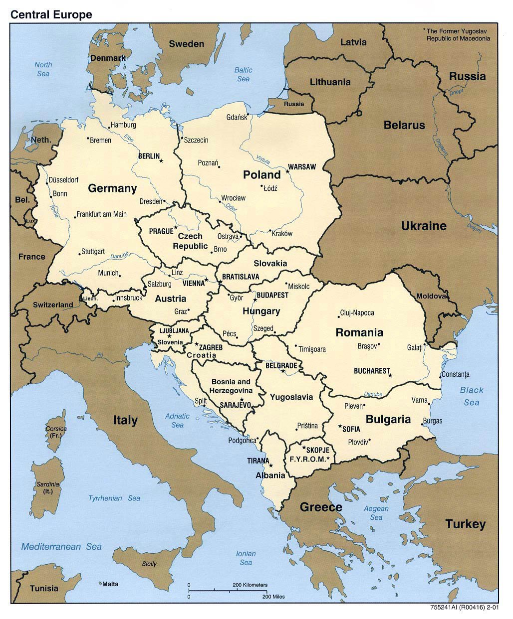 Detailed Political Map Of Central Europe 2001 Central Europe 
