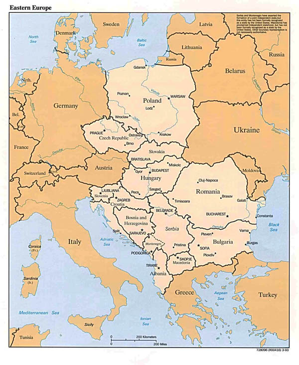 Detailed political map of Eastern Europe - 1993.