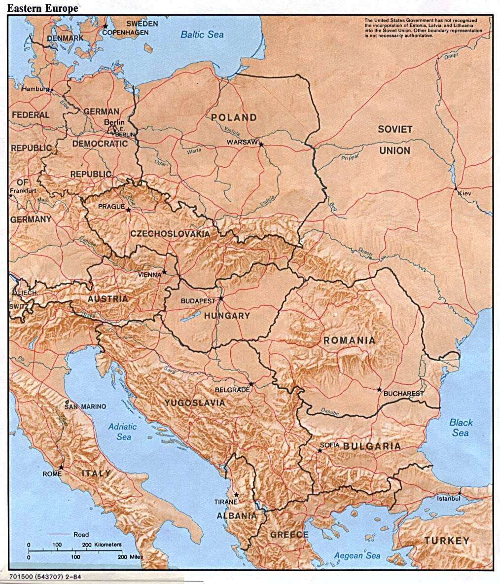 Detailed Political Map Of Eastern Europe With Relief 1984 