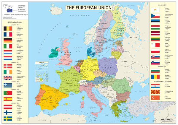 European union member states detailed map.