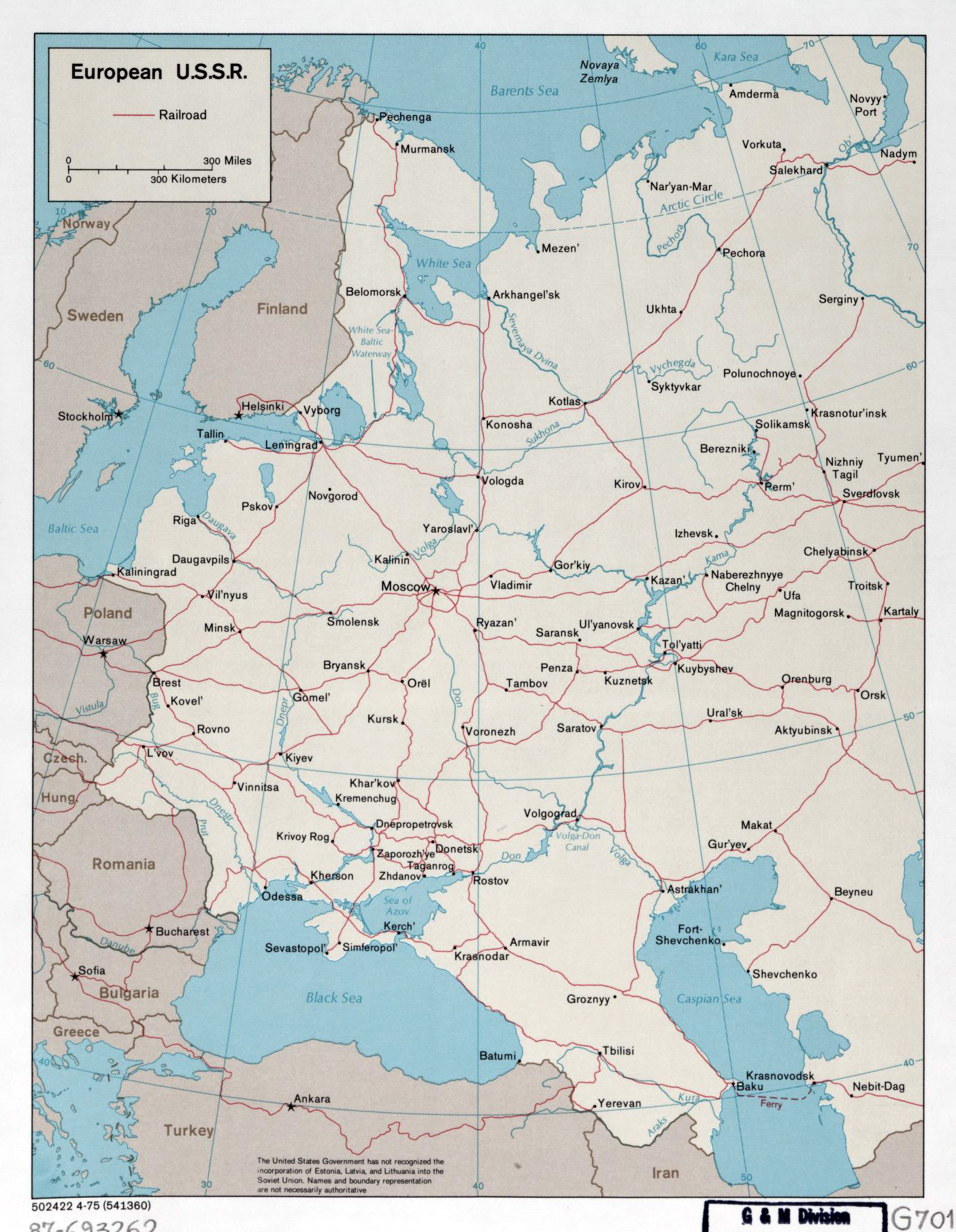 Large detailed map of European USSR with railroads – 1975 | Vidiani.com