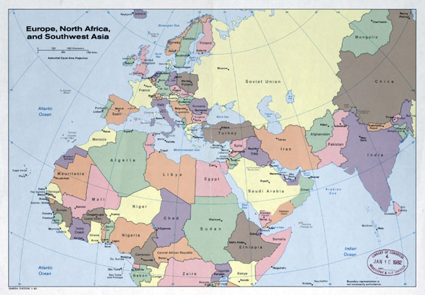 Europe, North Africa and Southwest Asia large detailed political map - 1981.