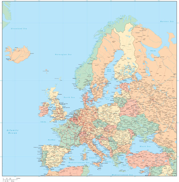 Large detailed political map of Europe with all cities and roads. Europe political map with all cities and roads. Large detailed political map of Europe with all cities and roads.