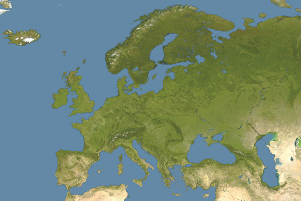 Large detailed satellite map of Europe.