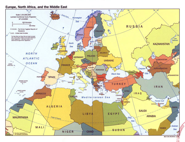 Large political map of Europe, North Africa and the Middle East - 2000.