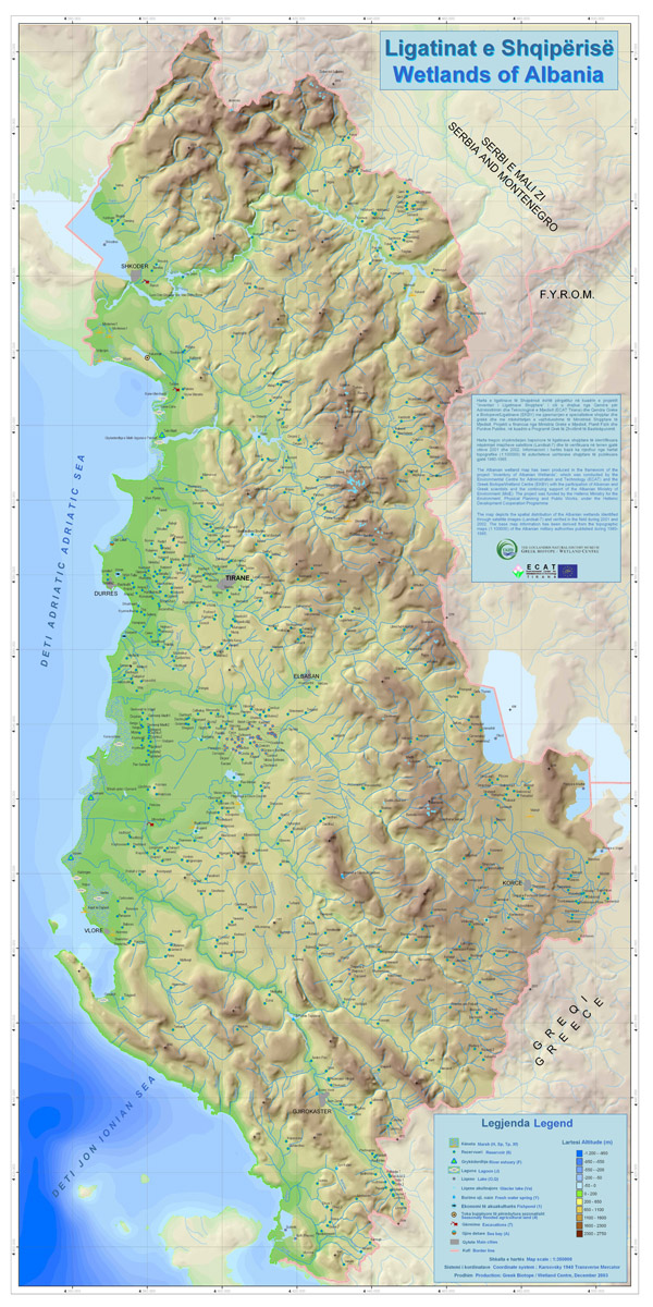 Albania wetlands map. Wetlands map of Albania.