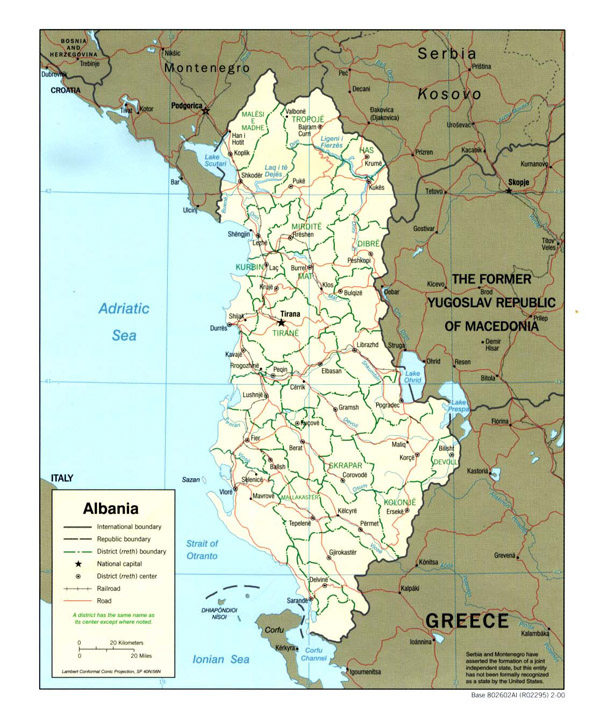 Detailed administrative and political map of Albania.