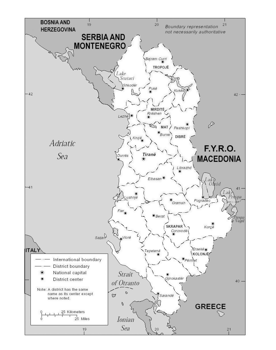 Detailed political and administrative map of Albania with national