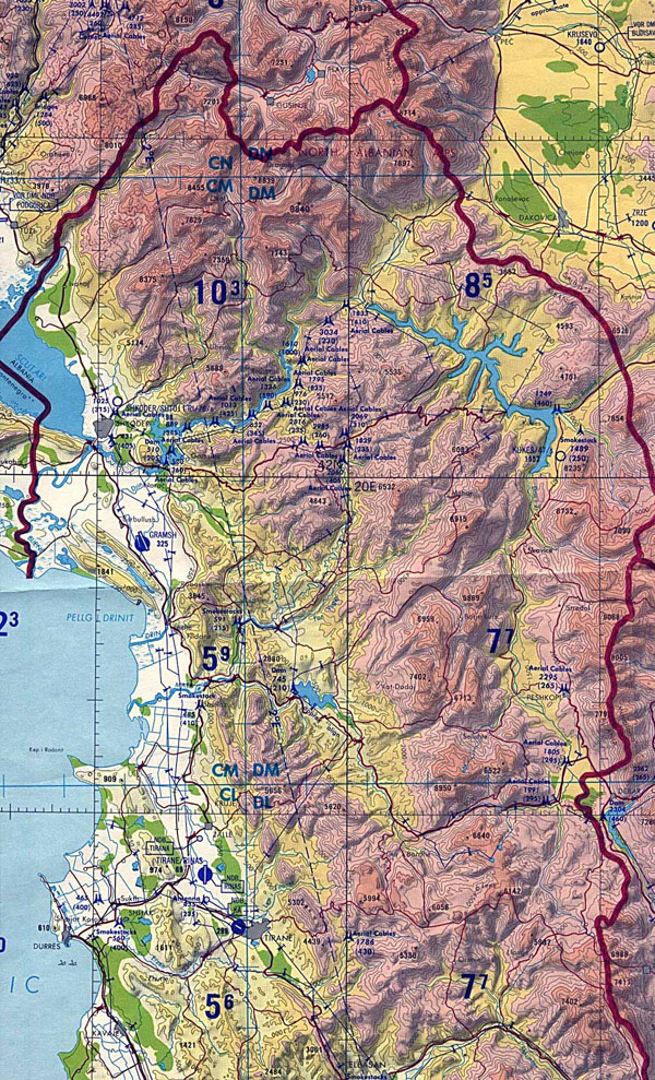 Detailed topographical map of Albania.