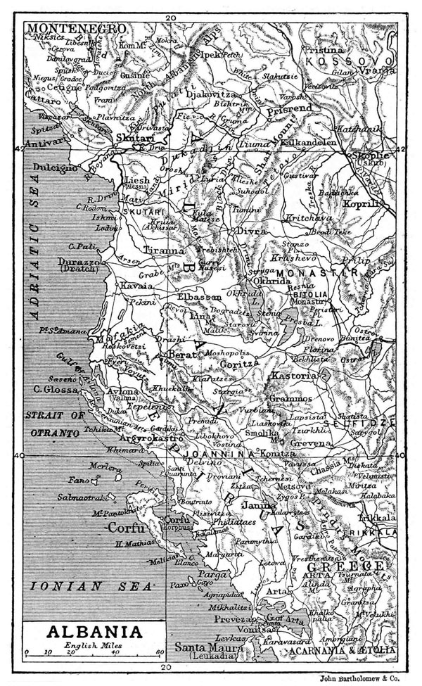 Large detailed old map of Albania with relief - 1906.