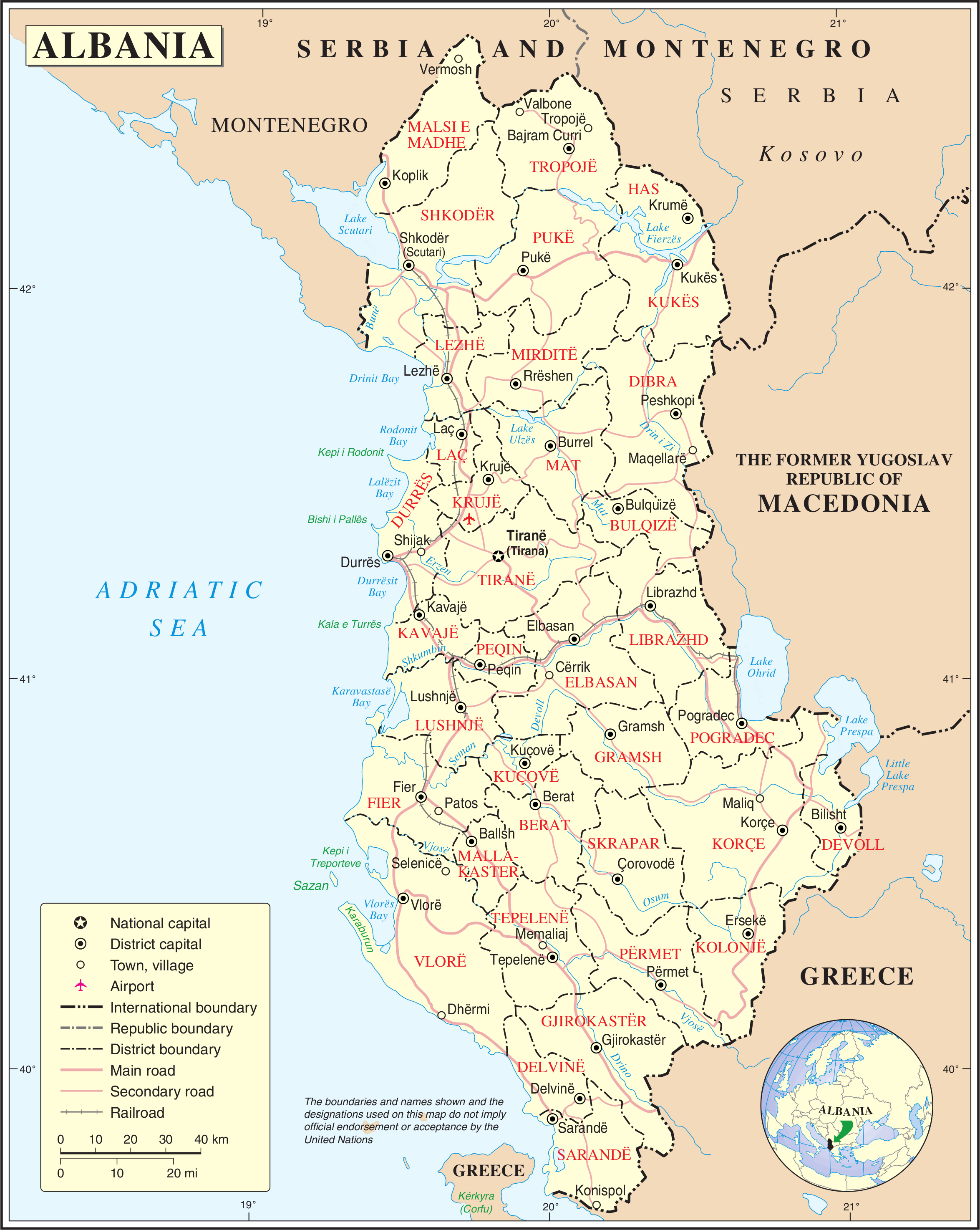 Large detailed political and administrative map of Albania with all