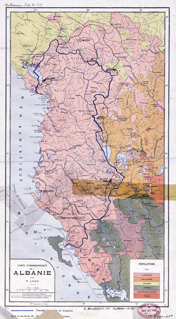 Large scale old ethnographic map of Albania - 1918.