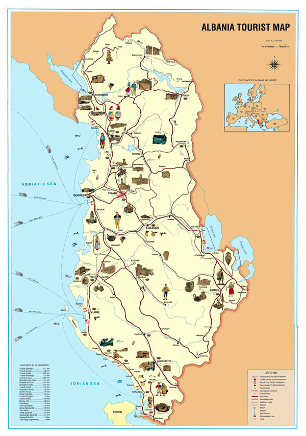 Albania large tourist map. Large tourist map of Albania.