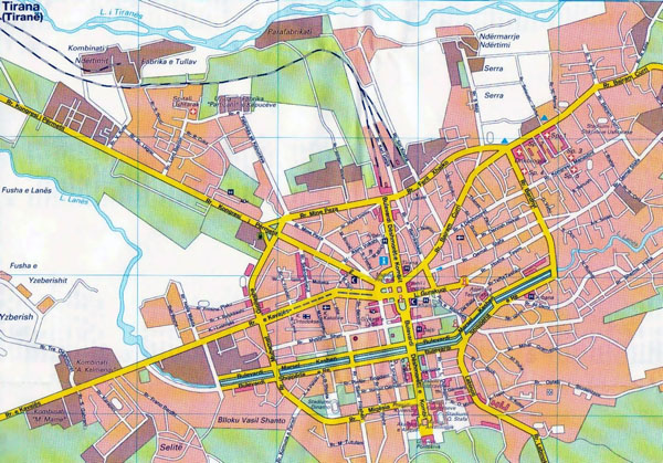 Detailed road map of Tirana.