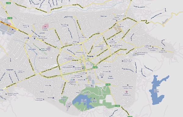 Detailed road map of Tirana city.