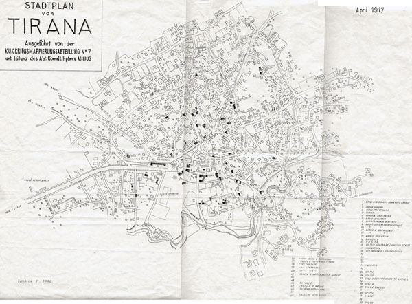 Large scale old map of Tirana - 1917. Tirana large scale old map - 1917.