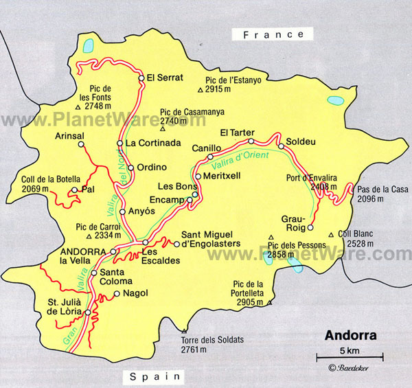 Detailed roads map of Andorra.