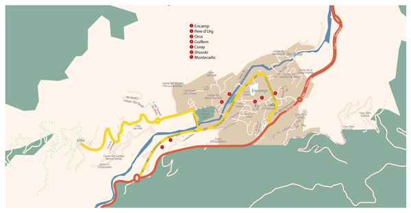 Large detailed road and tourist map of Encamp city.