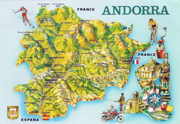 Large Andorra travel map. Andorra large travel map.