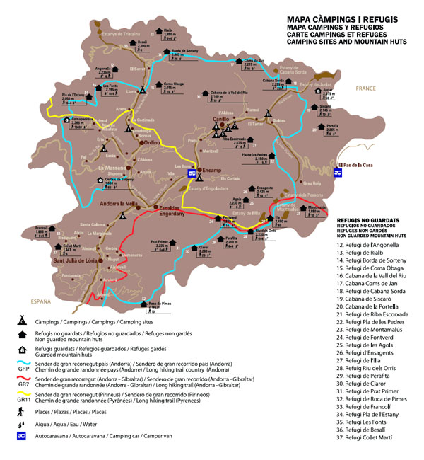 Large detailed campings map of Andorra.