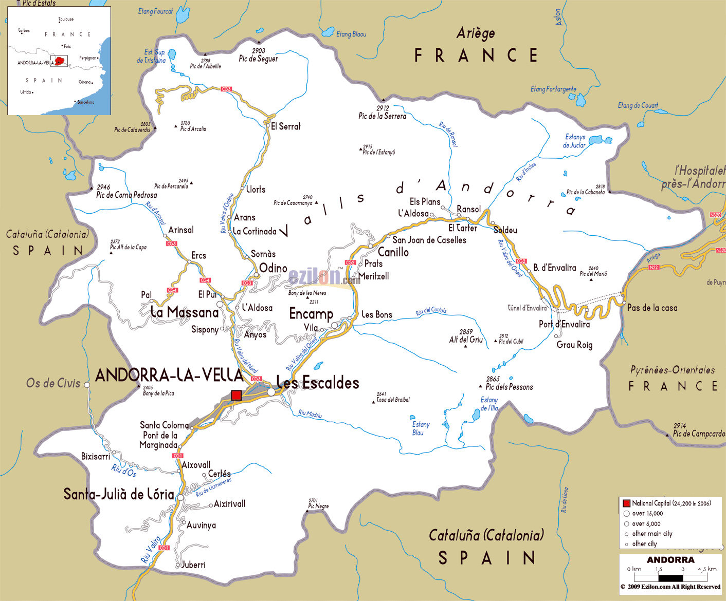 Large Detailed Roads Map Of Andorra With All Cities And Villages 