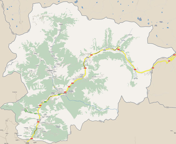 Large roads map of Andorra. Andorra large roads map.
