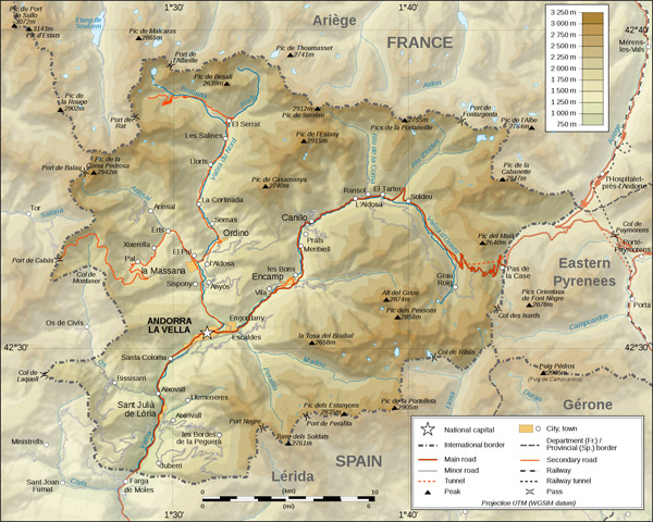 Physical map of Andorra. Andorra physical map.