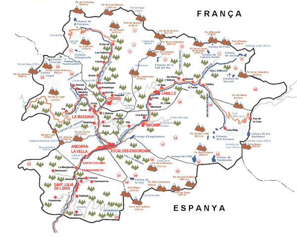 Topographical map of Andorra. Andorra topographical map.