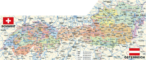 Large detailed administrative map of Austria with all roads, cities and airports.