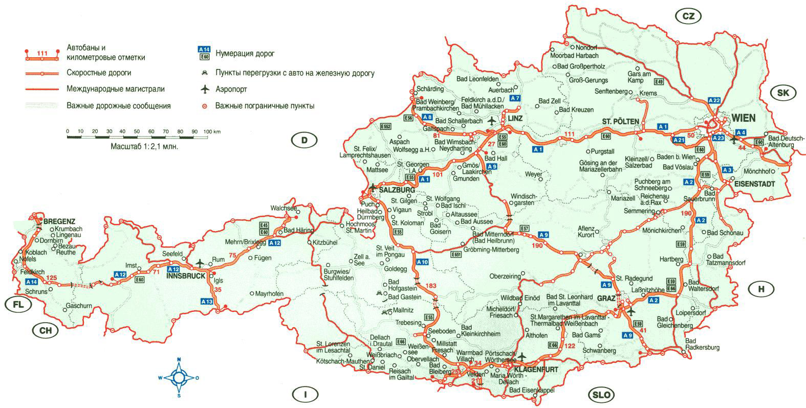 Large detailed highways map of Austria with cities and airports