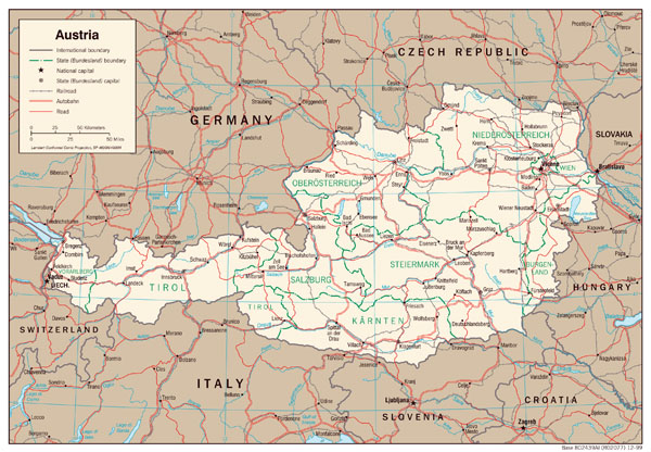 Large detailed political and administrative map of Austria with highways and major cities.