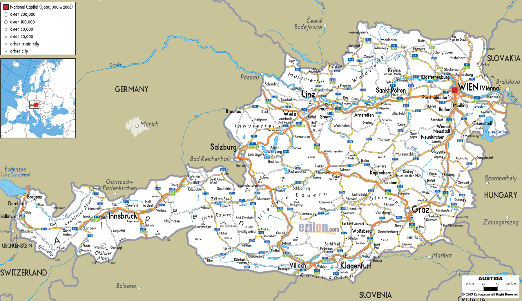 Large Detailed Roads Map Of Austria With All Cities And Airports 