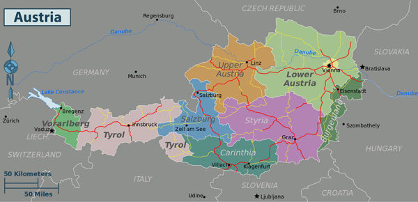 Large political and administrative map of Austria with cities.