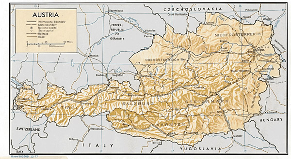 Relief map of Austria. Austria relief map.