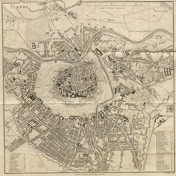 Large detailed old map of Vienna city 1858.