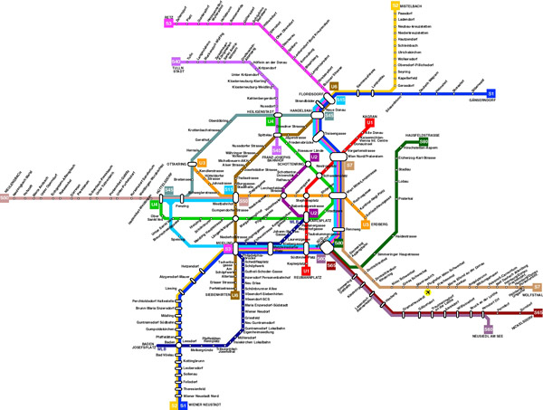 Large detailed public transportation map of Vienna city.