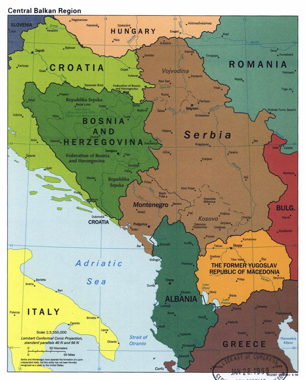 Detailed political map of Central Balkan Region with major cities - 1998.