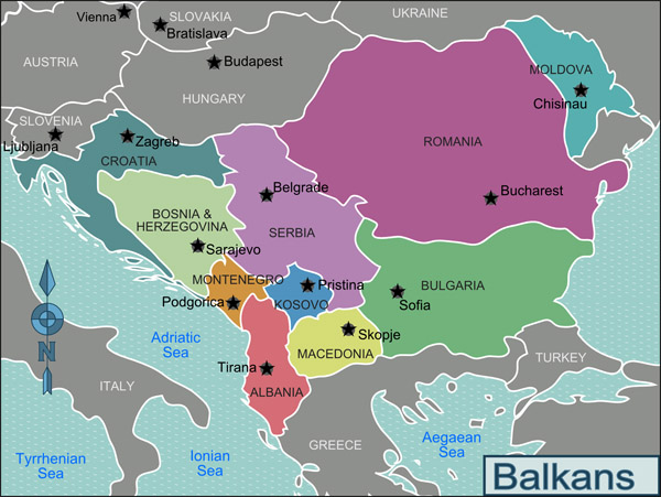 Large regions map of Balkans. Balkans large regions map.