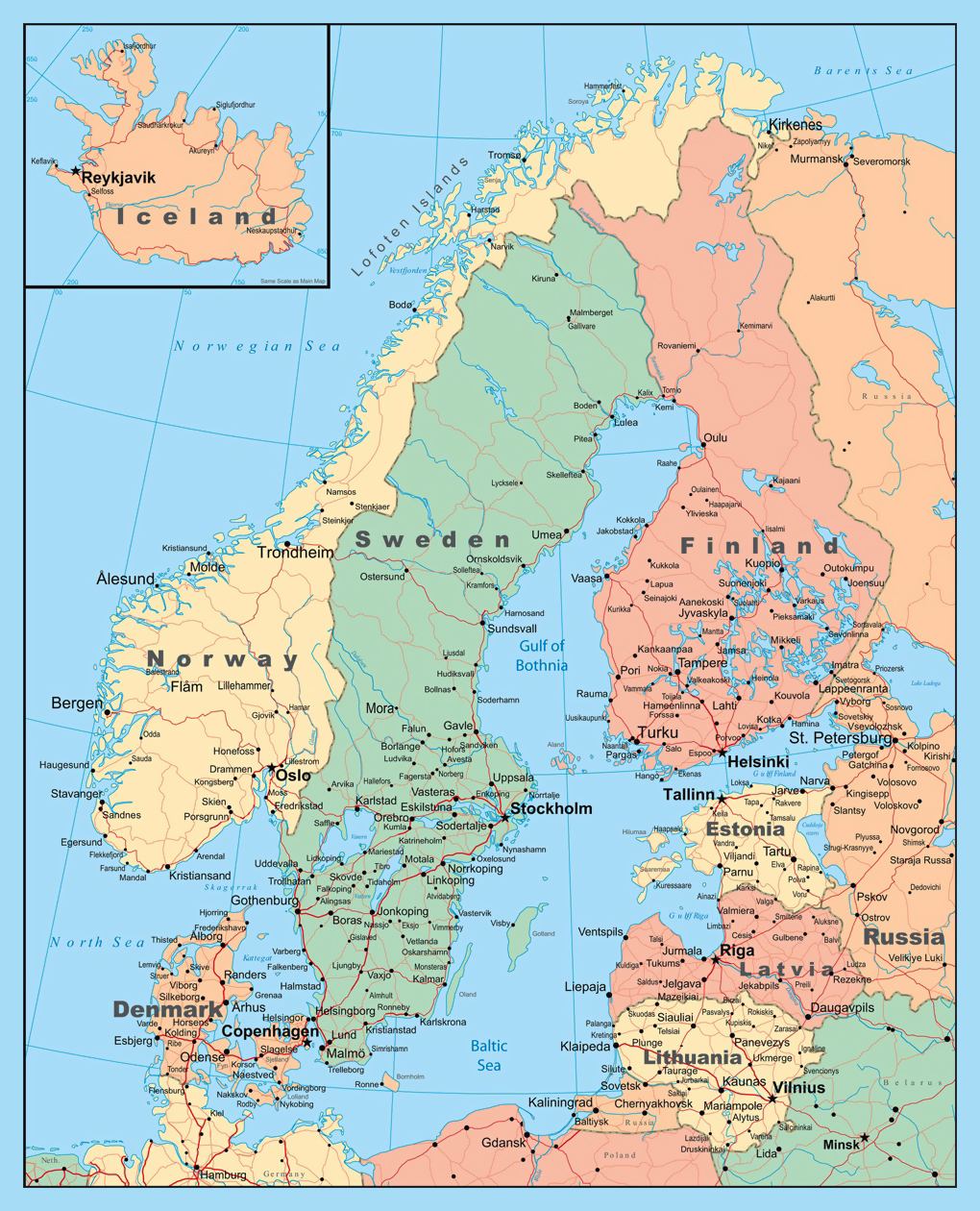 Printable Map Of Scandinavian Countries Printable Map Of Scandinavian Countries