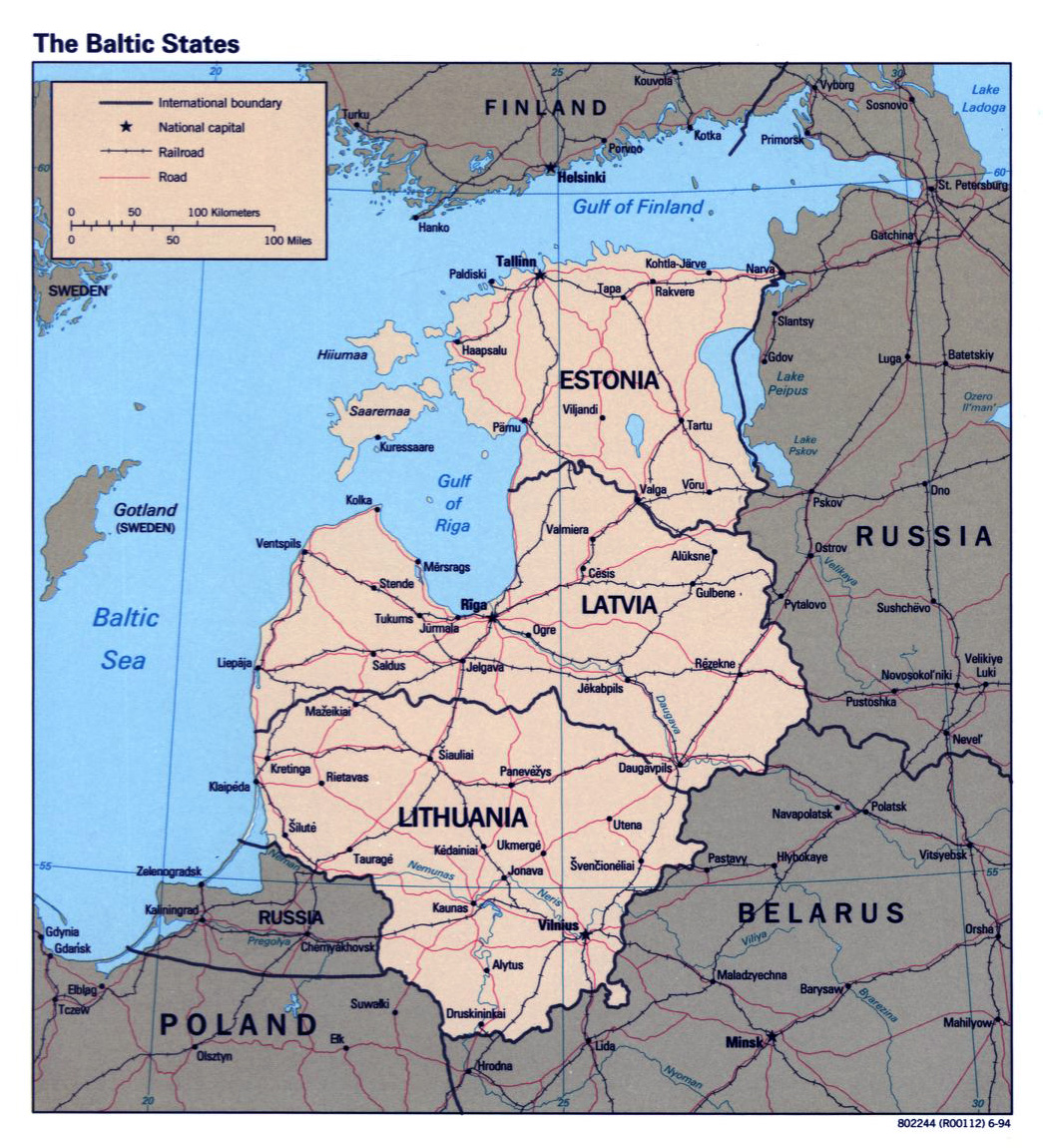 Detailed Political Map Of The Baltic States 1994 