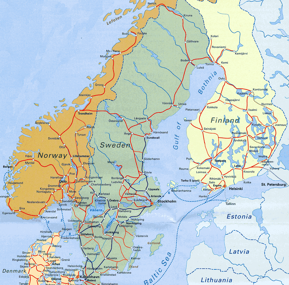 Detailed railways map of Scandinavia Maps of all