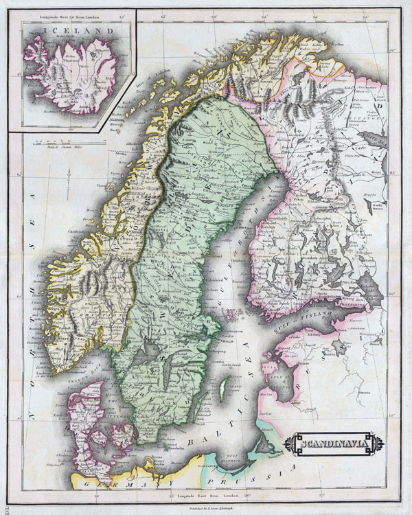 Large detailed old map of Scandinavia - 1840.
