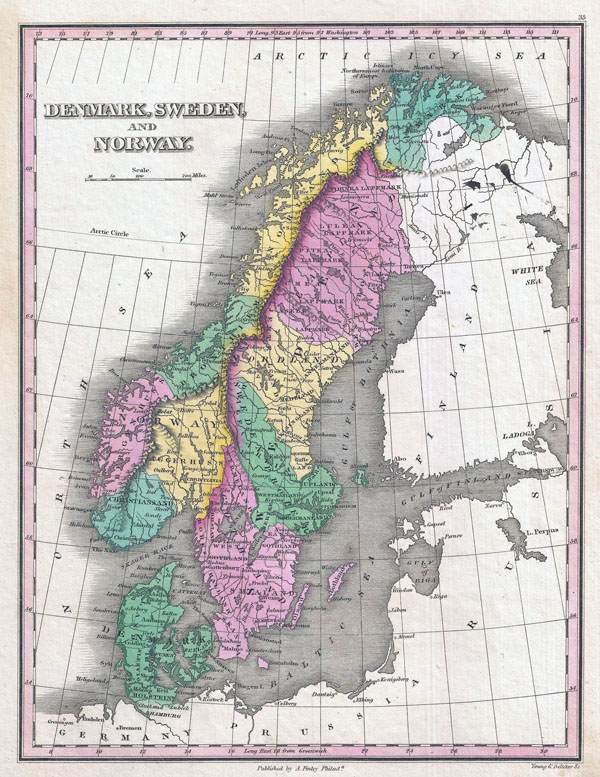Large detailed old political map of Scandinavia - 1827.