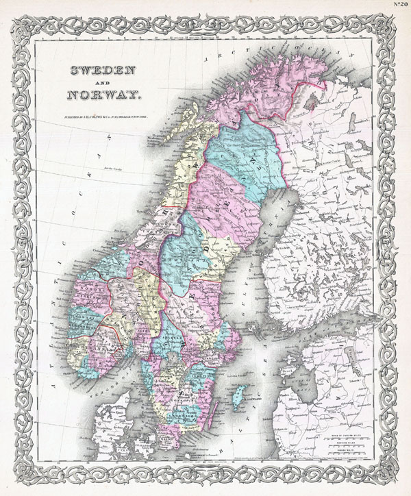 Large detailed old political map of Sweden and Norway with - relief - 1855.