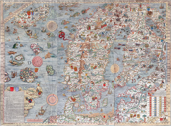 Large old illustrated map of Scandinavia.