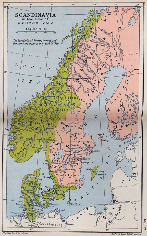 Large old map of Scandinavia - 1523.